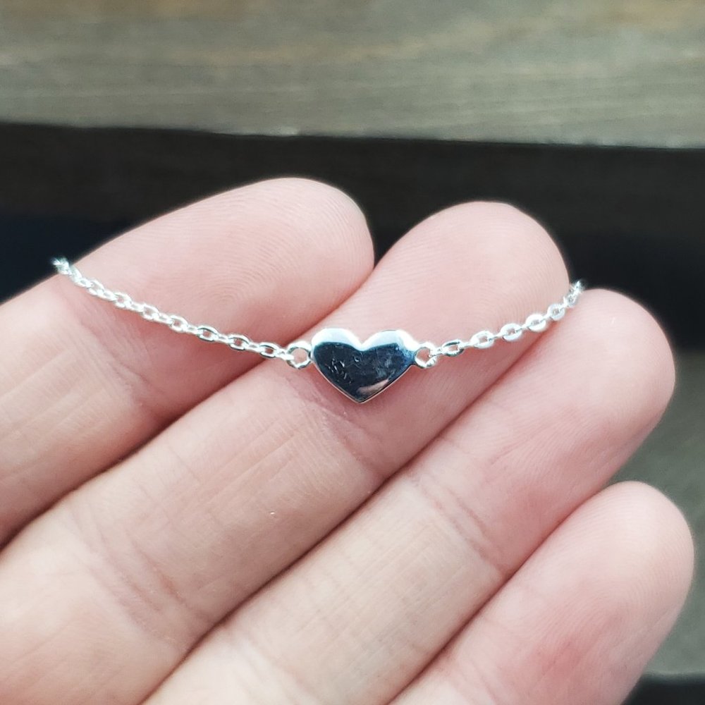 10 Inch Sterling Silver Small Simple Heart Chain Bracelet